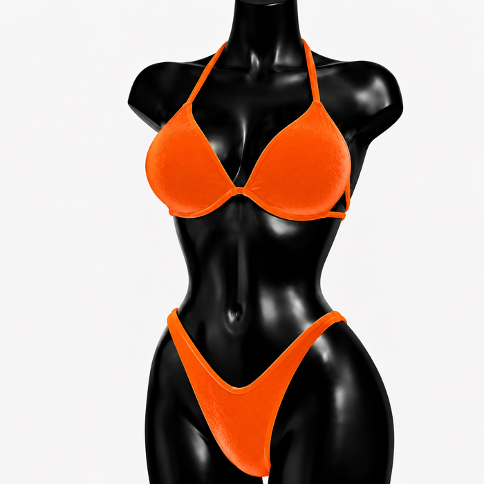 Orange Velvet IFBB Bikini Fitness Posing Suit - Orange