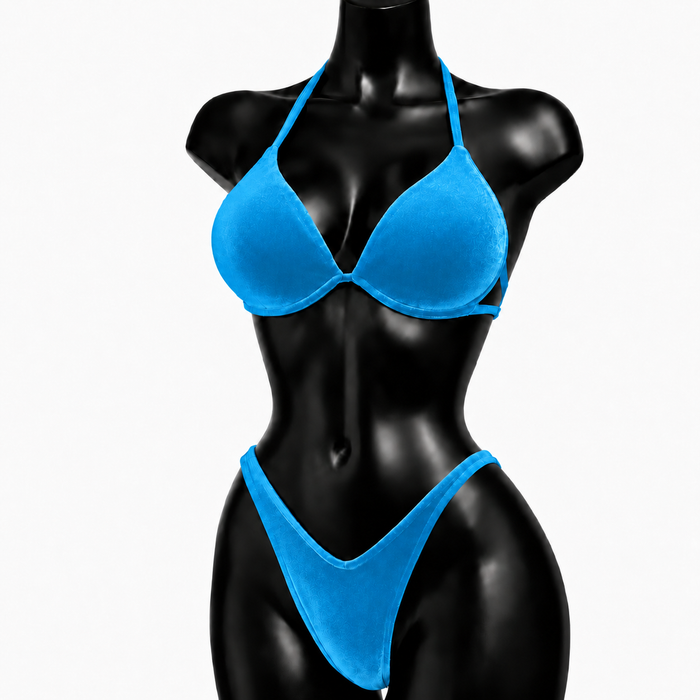 Turquoise Velvet IFBB Bikini Fitness Posing Suit - Blue/ Turquoise