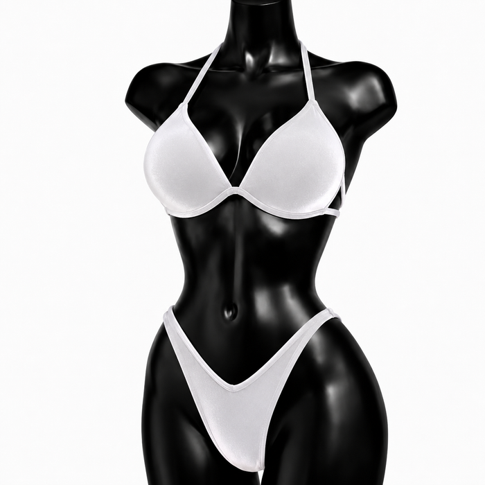White Velvet IFBB Bikini Fitness Posing Suit - White