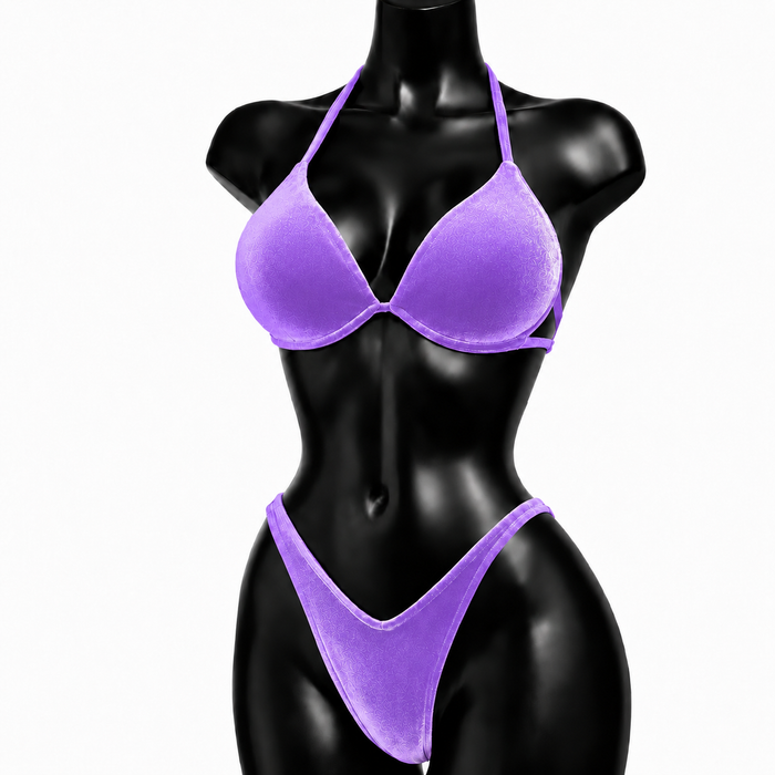 Mallow Velvet IFBB Bikini Fitness Posing Suit - Lilac/ Violet