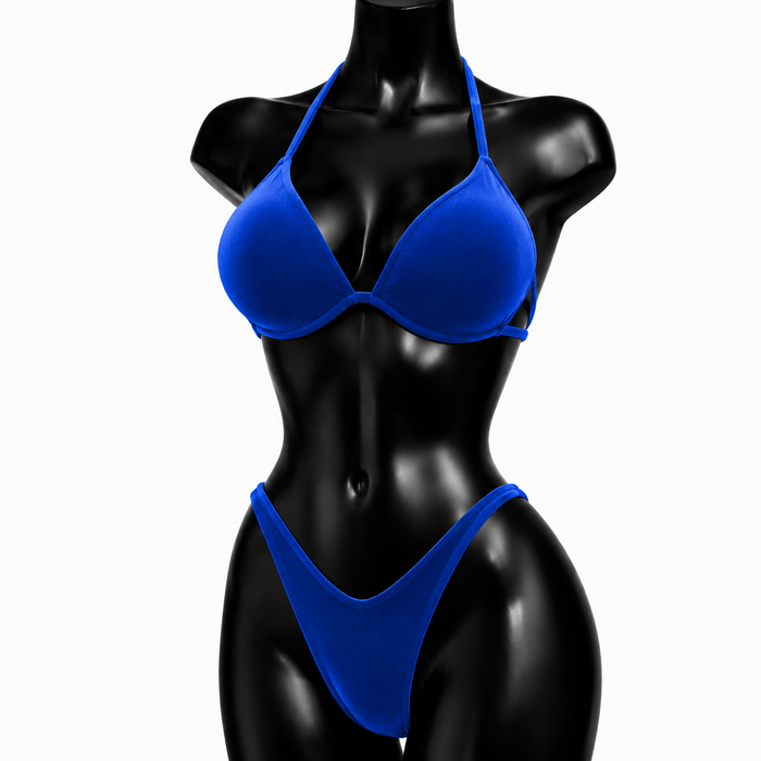 Royal Blue Velvet IFBB Bikini Fitness Posing Suit - Blue