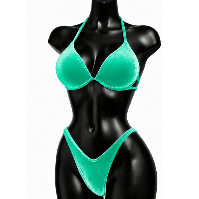 Matcha Velvet IFBB Bikini Fitness Posing Suit - Green