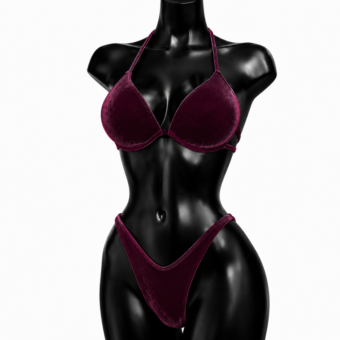 Claret Velvet IFBB Bikini Fitness Posing Suit - Red/ Purple