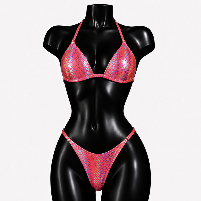 Cerise Silver Lazer NPC Posing Bikini - Red/ Pink