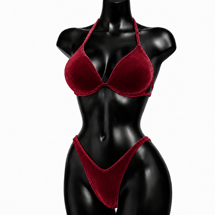 Wine Velvet IFBB Bikini Fitness Posing Suit - Red