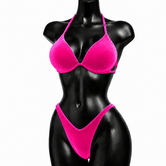 Electric Pink Velvet IFBB Bikini Fitness Posing Suit - Fuschia